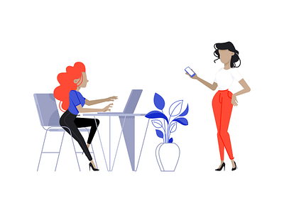 Illustration Art art art entertainment blue design desk discussion employee first shot girl girl with laptop illustration illustrator office orange sketch vector