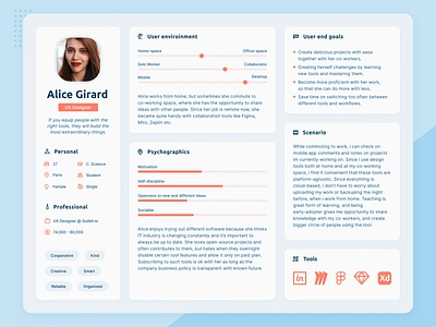 User Persona - UX (Redesigned) bio persona personality product profile research scenario ui user persona user personas user profile ux