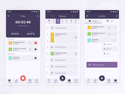 Momentum - Time Tracking App - Calendar calendar calendar app freelancer mobile mobile ui time time tracker time tracking ui ux