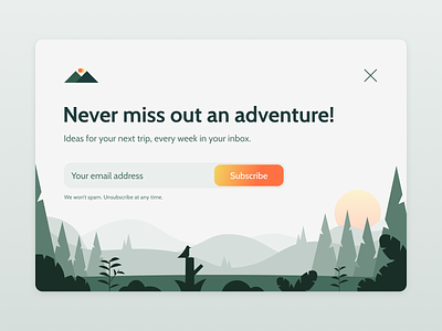Newsletter Sign Up Modal for Hiking/Adventure Website sign up