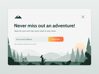 Newsletter Sign Up Modal for Hiking/Adventure Website