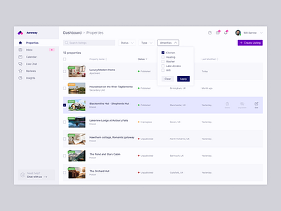 Vacation Rental Dashboard UI Concept #1