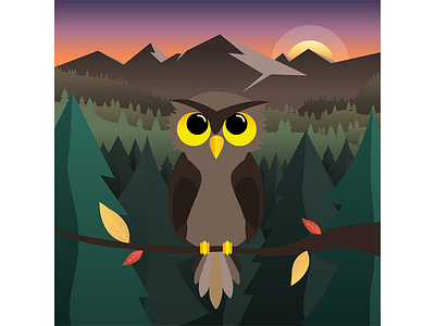 The Owl at Dawn forest illustration vector