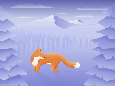 Fox in Snow fox illustration mountain snow trees winter