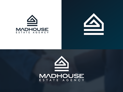 Mad House agency blue branding dark estate house logo mad minimalistic