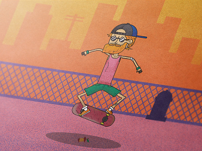 Skate apple cartoon city design illustration skate sunset vector