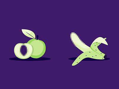 Foodporn - The Beginning adobe illustrator banana censored design dribbble flat food foodporn fruit graphic design green illustration illustrator peach purple shot vector