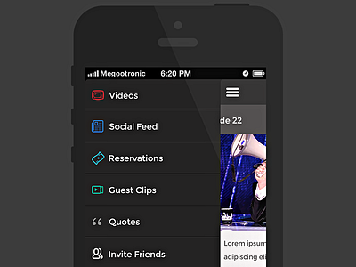 Side_Menu_1.0 app black drawer flatttt grey icons ios photoshop strokes videos