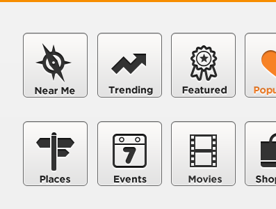 Near Me badge black blackberry events featured grey heart icons movies near me orange photoshop places shopping star trending ui white