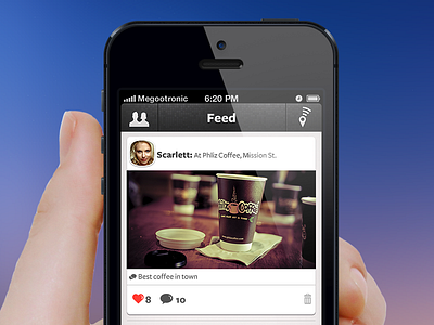 Feed thingy app avatar and not circle circletie coffee feed ios photo photoshop ui
