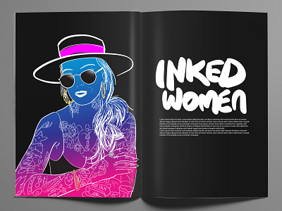 Inked Women adobe illustrator drawing editorial gradient color illustration line art tattoo type vector woman woman illustration
