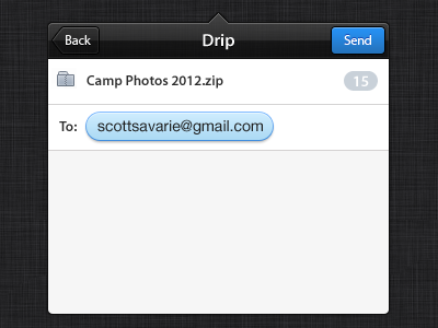 Drip UI - Email app crisp dark drip email file interface popover sharing ui user