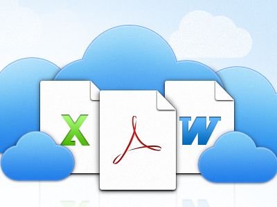 Cloud Files blue clouds document excel file files paper pdf storage word