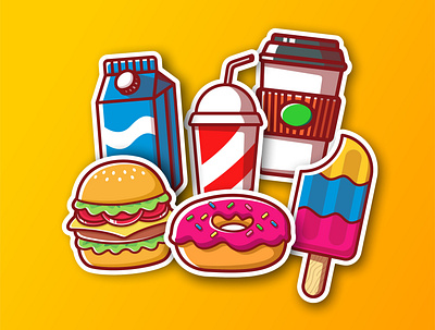 Food and drink illustrations art branding burger cheese children design doodle drink fastfood food graphic design hamburger ice cream illustration kid logo meat ui vector yummy