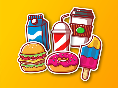 Food and drink illustrations art branding burger cheese children design doodle drink fastfood food graphic design hamburger ice cream illustration kid logo meat ui vector yummy