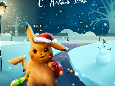 Pikachu at winter art digital digital art drawing illustration painting