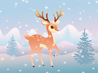 Deer in winter forest art design digital digital art drawing illustration painting vector