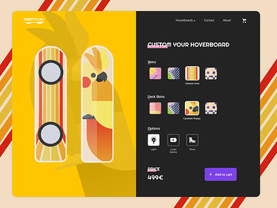 Tablet app - Marty's Inc., hoverboard customization cacatoes challenge colors customization hoverboard illustration retro tablet ui