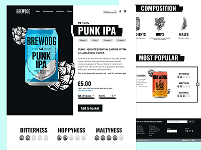 Webdesign - Rethinking Brewdog's product page beer black blackandwhite brewdog hops malts product product page punk white