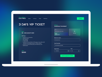 Webdesign - Checkout payment challenge checkout dailyui dance design desktop festival glassmorphism music payment ui webdesign