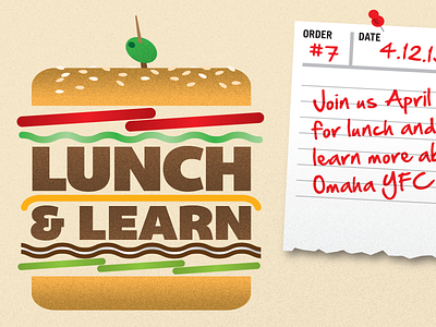 Lunch & Learn Burger bacon bun buns burger cheese hamburger illustration lettace lunch order pickle pickles sesame seeds tomato tomatoes toothpick