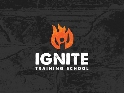 Ignite Training School burning distressed fire flames identity ignite logo man orange person texture