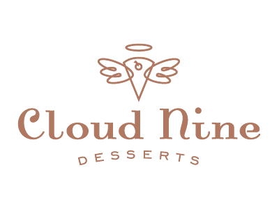 Cloud Nine Desserts Logo angel cake cherry design dessert flying halo identity logo pie wings