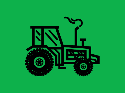 Tractor black design farming green icon identity illustration logo simple smoke tractor