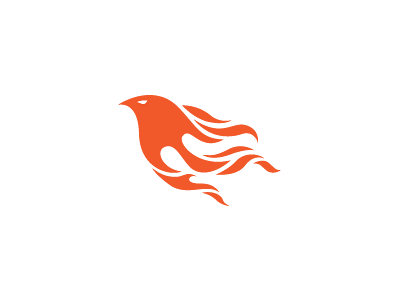 Flamebird bird design flame floating head identity logo orange phoenix