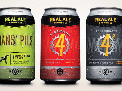 Real Ale Hans' Pils, Firemans 4 & Four Squared Cans beer cans icons identity only in texas packaging photography product texas thirsty unfiltered unpasteurized