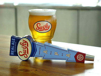 Real Ale Swifty Tap handle alcohol badge beer branding logo script tap handle vintage