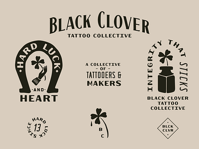 Tattoo Collective Branding black branding clover custom font font design ink lettering tattoo tattoo artist typography