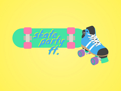 Skate Party bright disco logo party pink quad rollerskate skate skateboard surf turquoise vector
