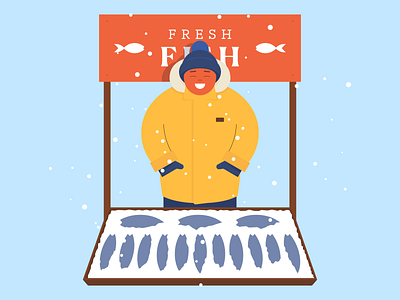 Quarantine Illustration affinitydesigner banner booth character cold design fish flat guy happy illustration market snow winter