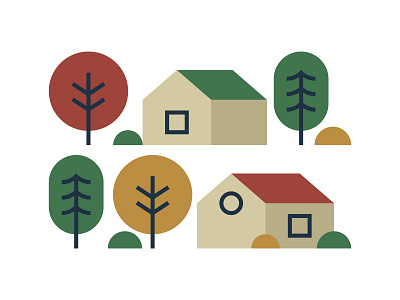 Town 2d autumn bush design house illustration pattern summer town town house tree vector