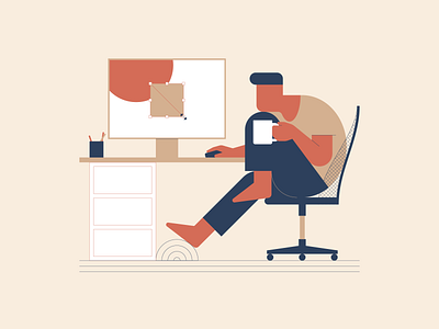Good Posture! 2d chair character desk flat illustration setup vector work work from home