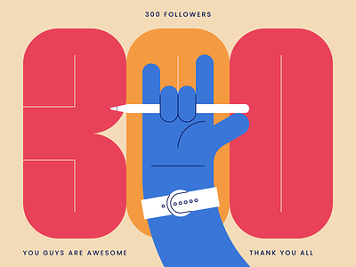 300 Followers! 300 community excited flat followers happy illustration thankful vector
