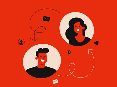 Connect 2d contact couple email flat illustration mail message twitter ui ux