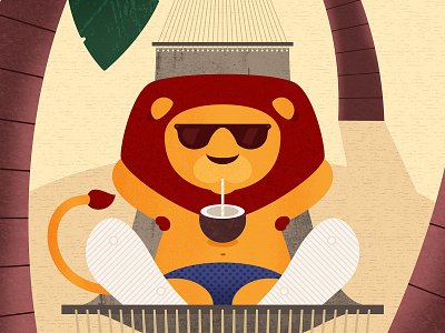 Chilling Lion 2d hammock illustration illustrator lion pine tree tropical vector