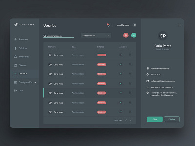 Users management UI Fintech