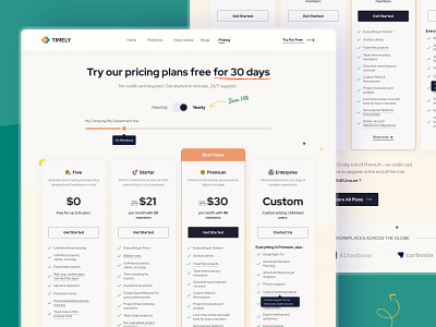 TIMELY - Pricing Plan Page | UI Design clean design clean ui digital product landing page modern plan price planning pricing plan pricing table product design responsive saas time management tracking software ui ui design uiux ux design web design website design