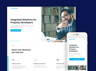 Qwikwire - Integrated Solutions for Property Developers clean ui fintech landing page