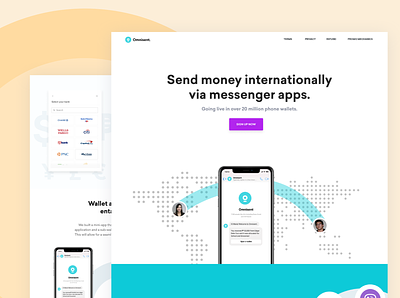 Omnisent -Send money as easy as sending a message cleanui fintech landingpage remittance