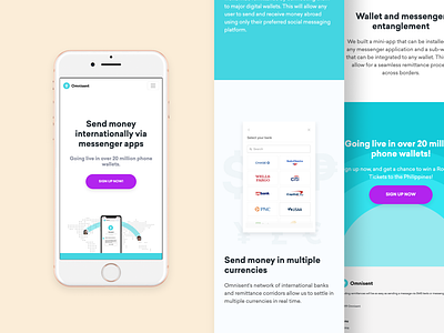 Omnisent Landing Page - Mobile clean ui fintech mobile ui remittance