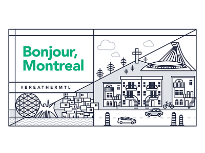 Montreal Skyline bicycle biosphere breather expo67 graphic design illustration mont royal montreal plateau skyline stade olympic traffic cones