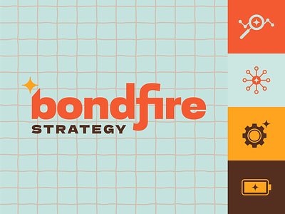 Bondfire Strategy battery brand design branding connect fire gear icons logo logo design spark star strategy warm colors