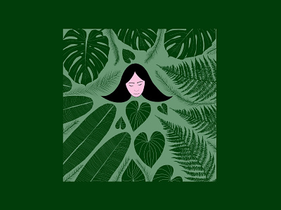 Green banana leaf digital emilysearle face fern girl green hair illustration leaves loved monstera palm plant plant lady plants procreate