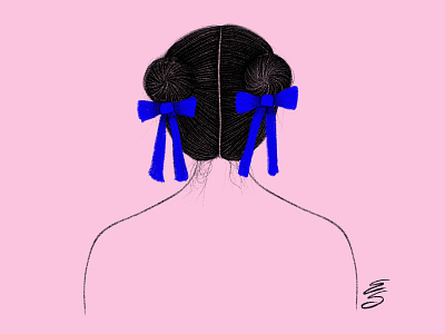 girl black blue bows buns draw emilysearle feminist girl hair illustration pink