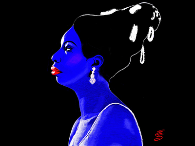 Nina Simone black blue emily searle emilysearle hair illustration love nina simone queen red lips singer