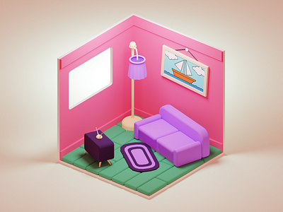 Isometric Living Room On Blender 3d blender design illustration isometric living room model modeling room